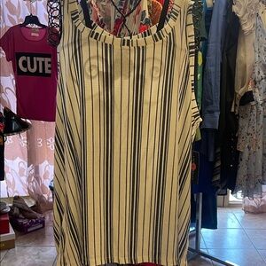 Laura Ashley Black and Cream Striped Tank Top